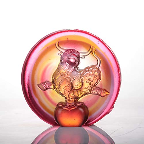 LIULI Year of The Ox Meaning Crystal Paperweight The Joyful Spirit of The Ox