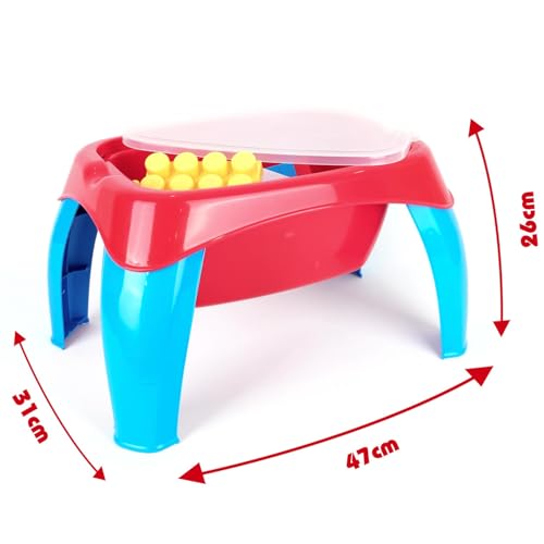 DOLU Activity Table with 30 Pcs Jumbo Building Blocks and Storage, Multi-Use Sensory Play Desk for Kids and Toddlers Age 12+ Months - Red/Blue