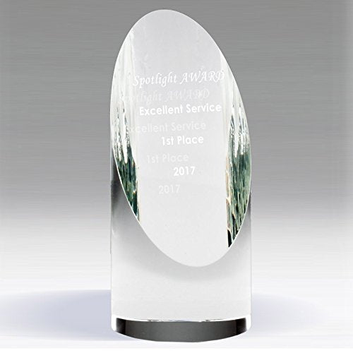 SHOP AWARDS AND GIFTS Personalized Optical Crystal Slanted Tower Award Trophy, Work Achievement, Customizable Corporate Gifts, 6-½ Inch