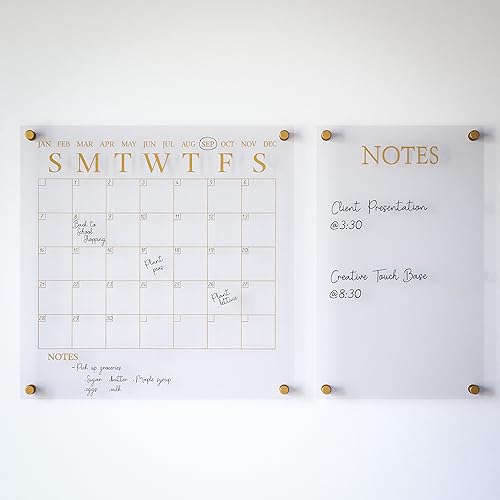 Martha Stewart Grayson Acrylic Calendar and Notes Board Set, Clear/Gold
