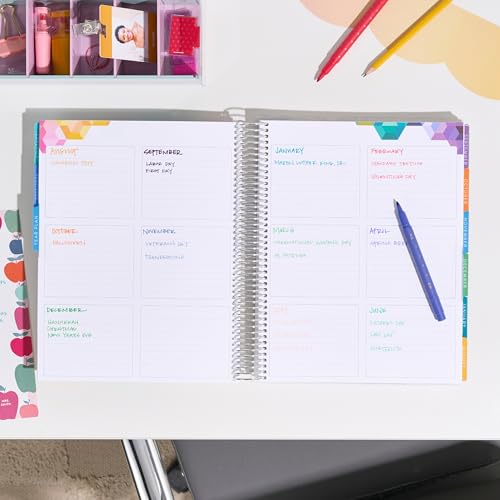 8.5x11 Coiled Teacher Lesson Planner (January 2026 - December 2026) - Teach classic cover, vertical layout, Hexagon theme, platinum coil