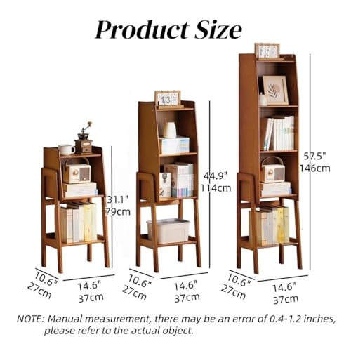 Modern Bedside Organizer Side Table, Bookshelf with Open Space, Bamboo Bookcase Cabinet, Thin End Table with Storage Shelf for Bedroom, Living Room(Natural,14.6" Lx10.6 Wx57.5 H)
