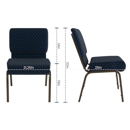 Flash Furniture HERCULES Series 21''W Stacking Church Chair in Navy Blue Dot Patterned Fabric - Gold Vein Frame