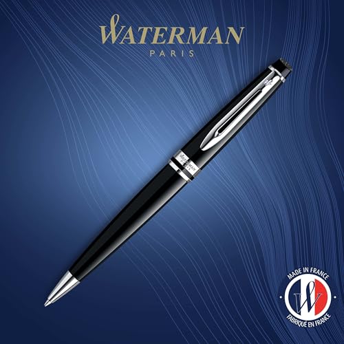 Waterman Expert Ballpoint Pen, Gloss Black with Chrome Trim, Medium Tip, Blue Ink, Luxury Pen in Gift Box - Supreme Writing Comfort, Signature Style, Polished, Professional
