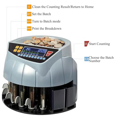 CHANGLKJ Electric Coin Sorter, Coin Counter Machine with LED Display and 8 Coin Bins, 216 Units/min and Supports Counting and Sorting, Add and Batch Mode, for Supermarket, Shop, Home, Business