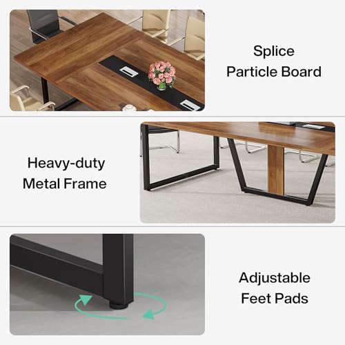 Tribesigns 8FT Conference Table, 94.49 L x 47.24 W x 29.53 H Inches Large Meeting Podcast Table for 10 People, Business Style Wooden Training Table with Strong Metal Frame for Office Conference