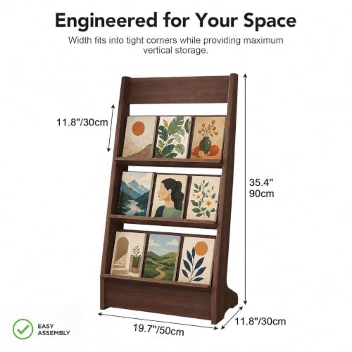 Quvex 5-Tier Magazine Rack, 35.4" Tall Curved Wooden Display Stand