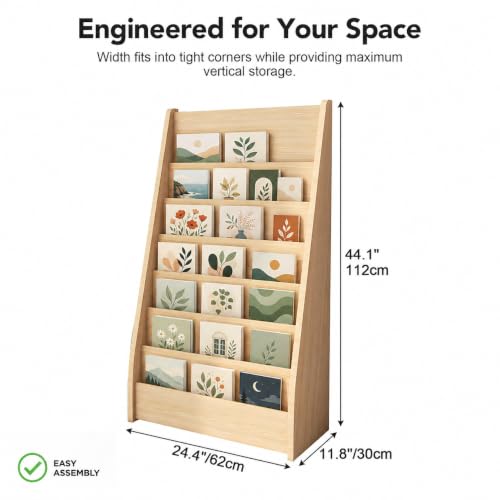 Quvex 7-Tier Magazine Rack, 44" Tall Curved Wooden Display Stand