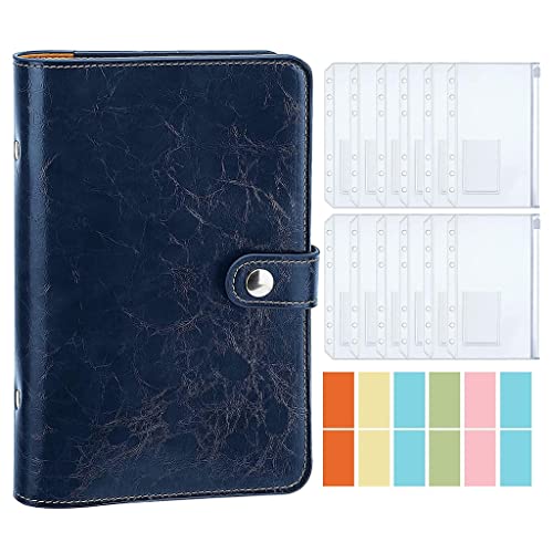 A6 PU Leather Budget Binder Cash Envelopes System Organizer with 12 Envelopes Pockets and Label Stickers for Saving Budgeting