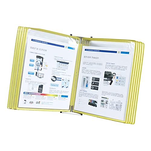 GFSGHZZ Wall Mount Catalog Display Rack - Wall Mount Reference and Display System, Wall-Mounted Page Flip Folder, 10 Double-Sided Panels, A4 Loose-Leaf Transparent Page Display Stand,Yellow