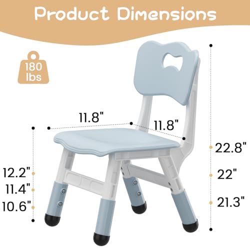 3-Level Adjustable Toddler Chair Set (2 Pack), Ergonomic Kids Chairs with Back Support, Sturdy Lightweight Plastic Seat, 180 Lbs Capacity for Home, Classroom & Daycare