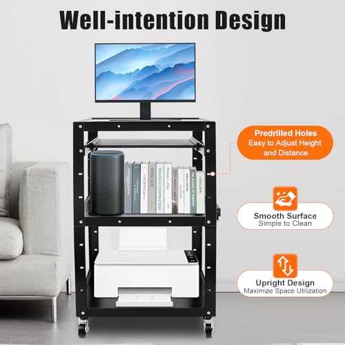 Height Adjustable Rolling AV Cart with Power Outlet & USB Ports