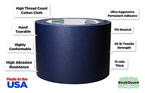 BookGuard 3 Inch Navy Blue Book Repair Cloth Tape 15 Yard Roll