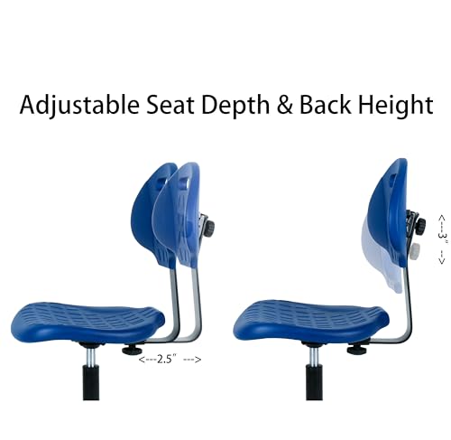 TAKE UR SEAT® Deluxe Polyurethane Drafting Lab Stool Chair, 18" Adjustable Footring, 8" Adjustable Height, 450 lbs seat Capacity,Shipped Within 24 Hours, Blue (Med. Bench Height,Blade Wheels)