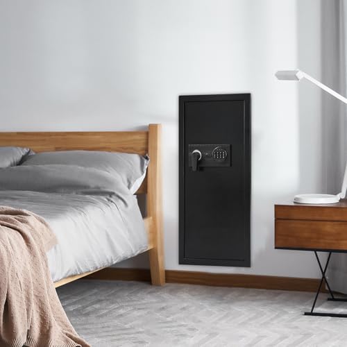 Steel Safe and Lock Box, Heavy Duty Wall Safe with Alarm, Digital Keypad Safe Box for Money, Jewelry, Document, Passport, 3.94"D x 14.57"W x 31.5"H, Black