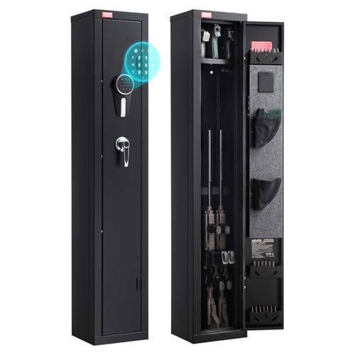 VEVOR Gun Safe, Heavy Duty Cold-Rolled Steel Rifle Cabinet with Digital Keypad & Key, Large Long Gun Cabinet with Magazine and LED Lighting, Adjustable for Rifles, Pistols, Shotgun(Assembly Required)
