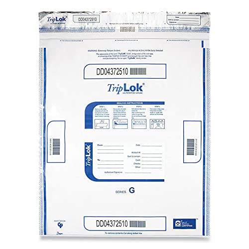 ControlTek TripLOK 19" x 23", Clear, 50 Bags, Tamper-Evident Deposit Bags for Cash Handling & Valuables, Moisture, Heat and Cold Sensitive Ink, Tear-Off Receipt + Large Barcodes 585056