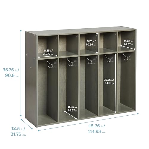 ECR4Kids 5-Section Toddler Coat Locker with Bins, Grey Wash, Earthtone