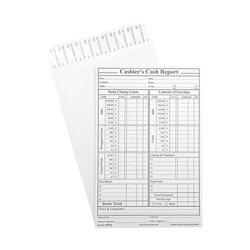 400 Cashier Depot - Cashier's Cash Report Envelopes HW965S, 6 x 9 Inches, 28lb White Paper, Peel & Seal, for Business Deposits, 400 Count