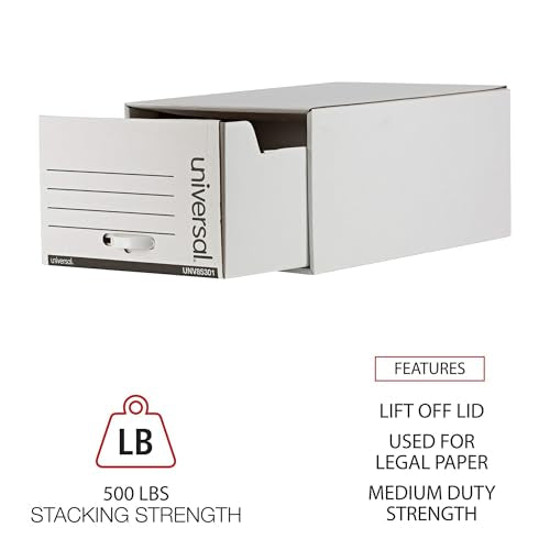 Universal One Lift-Off Lid File Storage Box, Legal, Fiberboard, White, 12/Carton (95221)