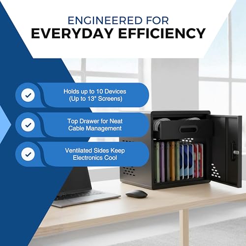 Luxor LLMC10 Modular Charging Cabinet, 10-Device Tablet & Laptop Charging and Storage Station for iPads & Chromebooks up to 13", Locking Door, Stackable Steel Design, Device Charging Cabinet