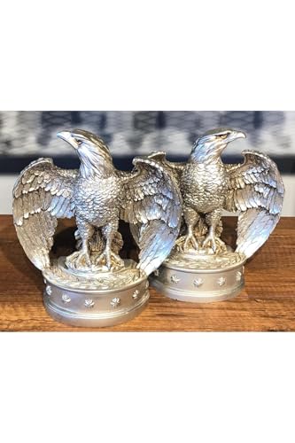 Eagle Bookends Set of 2 Polyester Silver Decorative Book Holders for Shelves Home Office Desk Decor - Silver