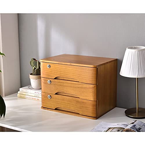 EliteBloom Desktop Storage Box with Drawers - Flat File Cabinet Storage Box, Desktop Drawer Cabinet with Lock, Wooden File Cabinet/Desktop Storage Cabinet/Data Cabinet, Desktop File,B-3 Drawers