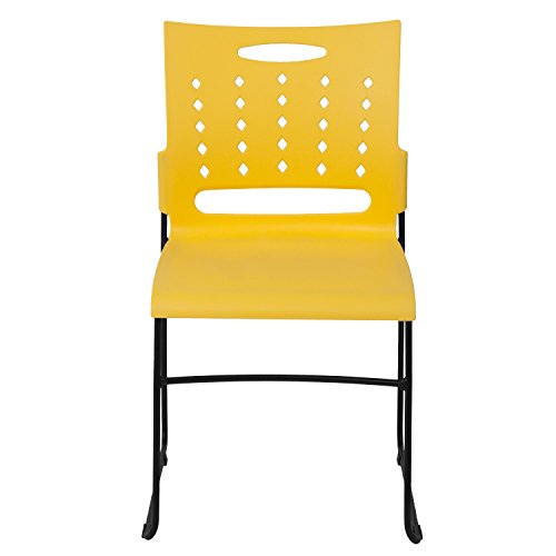 Flash Furniture 5 Pack HERCULES Series 881 lb. Capacity Yellow Sled Base Stack Chair with Air-Vent Back
