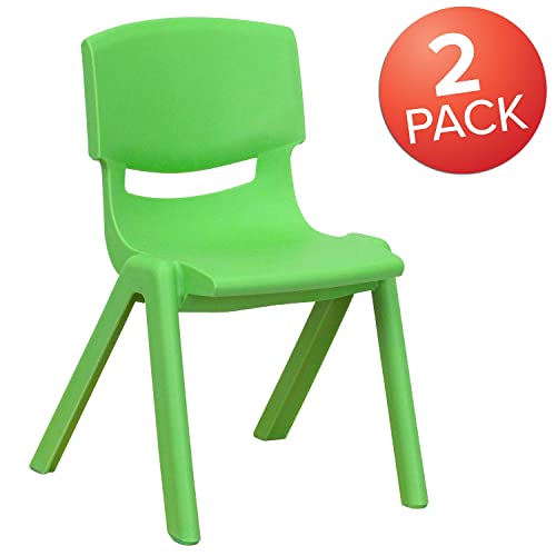 Flash Furniture Whitney 2 Pack Green Plastic Stackable School Chair with 12" Seat Height