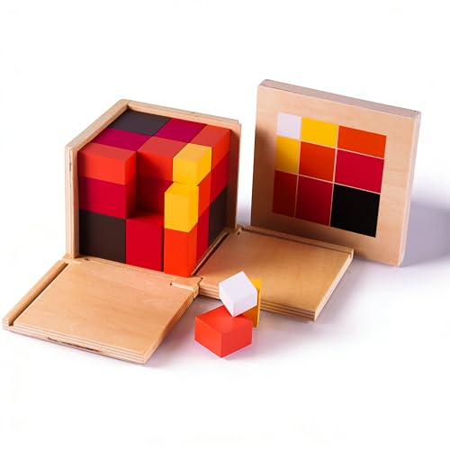 penepico Premium Montessori Trinomial Cube – Solid Beechwood Algebraic Cube for (a+b+c)³, Wooden Sensorial Math Material for Pattern Recognition & Early Algebra, Homeschool Classroom Kids Ages 4-9