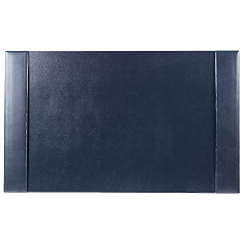 DACASSO Bonded Leather Desk Pad with Side Rails - Luxury Leather Desk Blotter for Writing (30 x 18, Navy Blue)