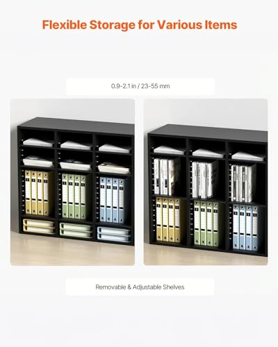 VEVOR Wood Literature Organizer, 36 Compartments, Mailboxes Slot with Removable Shelves, File Sorter for Office, Home, Classroom, or Mailrooms Organization, Black