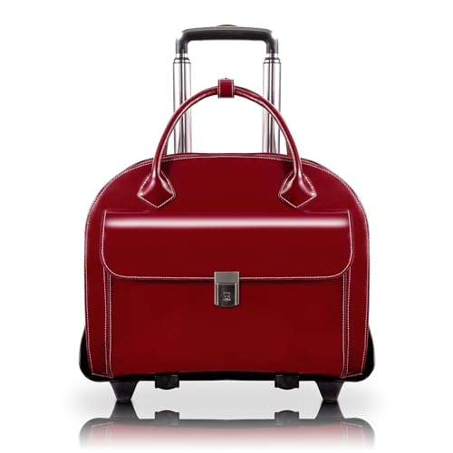 McKlein GLEN ELLYN15" Leather Detachable -Wheeled Ladies' Laptop/Computer & Tablet Business Briefcase Bag/Women's Rolling Overnight Travel Bag, Removable trolley case