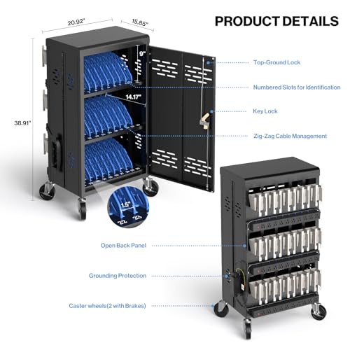 POCHAR 30 Devices 14'' Screen Laptop Charging Cart for K-12 Classrooms