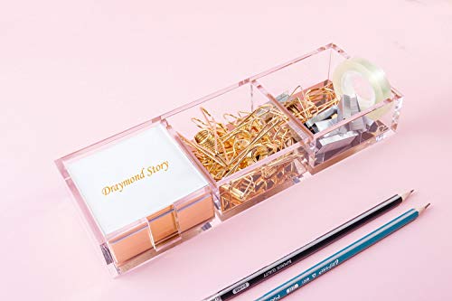 Clarity Gold Notes Holder with Cube Memo Pad 320 Sheets, Acrylic 3 in 1 Drawer Organizer by Draymond Story (Clips Sold Separately) - Gift Ideas for Women
