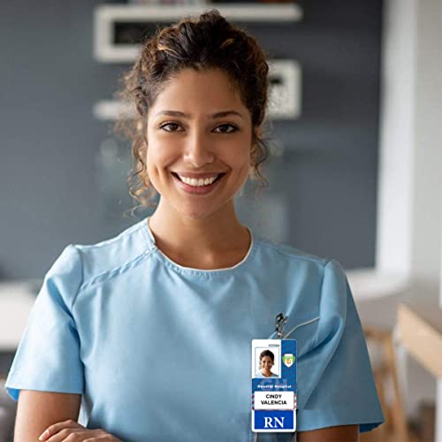Bulk 50 Pack - RN Registered Nurse Vertical Hospital ID Badge Buddies for Nurses with Blue Background by Specialist ID