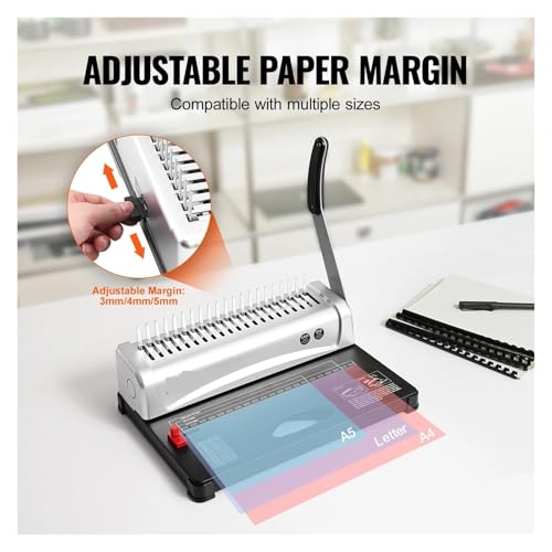 Binding Machines, Binding Machine Comb Binding Machine 21Holes Binding 450 Sheets Book Binder Machine with 100 PCS 3/8'' Comb Spines