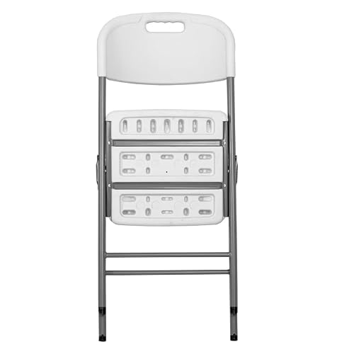 Romig Trestle 5 ft Folding Table and 4 Chairs Set, Blow Mold Plastic, Steel Frame, 60" x 29", White