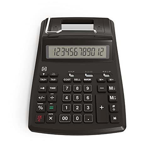 TRU RED 12-Digit Desktop Printing Calculator, Black, Paper Tape