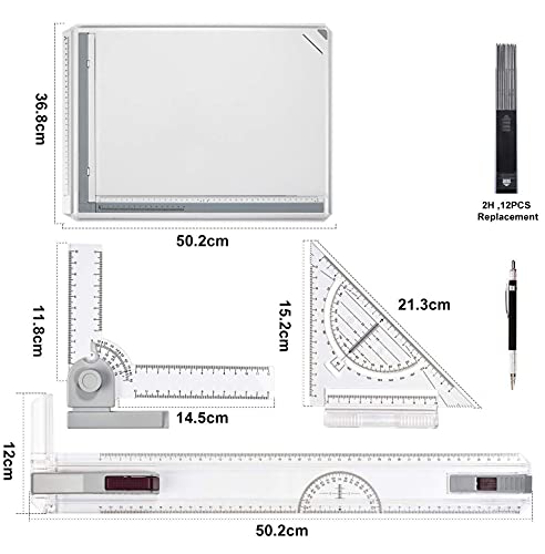 Frylr Metric A3 Drawing Board Drafting Table Multifunctional Drawing Board Table with Clear Rule Parallel Motion and Angle Adjustable Measuring System