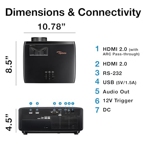 Optoma UHZ36 4K UHD Laser HDR Home Theater Projector - Black