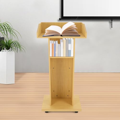 Wooden Podium Stand, Portable Pulpit Standing for Lectern Presentation Church, Pulpit with Wooden Heavy Base for Church Office School Conference Restaurant Meeting, Oak