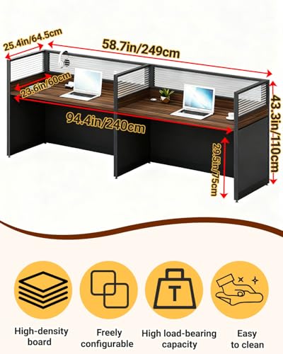 Office Cubicle Desk With Mute Partitions, for Office Dark Walnut 2-Person