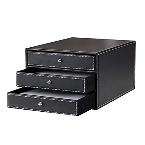 EliteBloom Leather 3 Drawers File Cabinet/Office Supplies Desk Storage/Jewelry Organizer Box/Storage Chest of Drawers.,Black