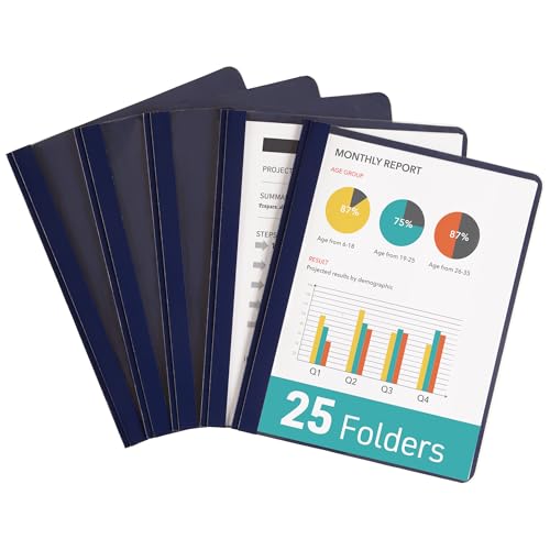 Avery® Durable Clear Front Report Covers, 3 Double-Prong Fasteners, Holds up to 25 Sheets, 25 Blue Covers (47961)