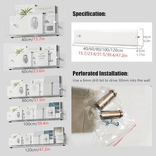 Brochure Holder Wall Mount Clear Book Shelf for Wall, Acrylic Magazine Brochure Rack/Hanging Display Stand for Kids Room, Office, Church, Coffee Shop, File Record Holder Organizer(Water Ripples,L 80cm
