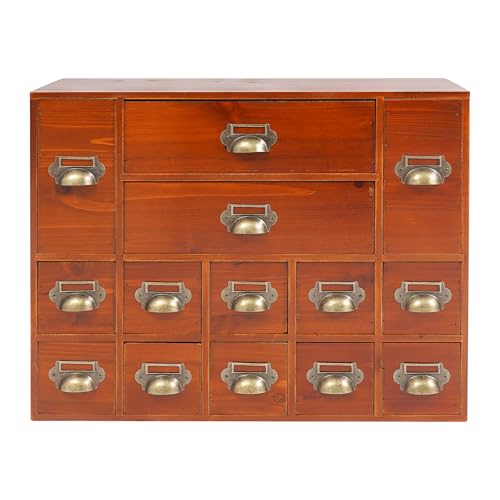 Vintage 14-Drawer Wooden Desk Organizer - Stackable Craft Storage Drawers - Rustic Desk Storage Box with Drawers - Multilevel Apothecary Cabinet - Ideal Home Office Organizers and Accessories - Brown