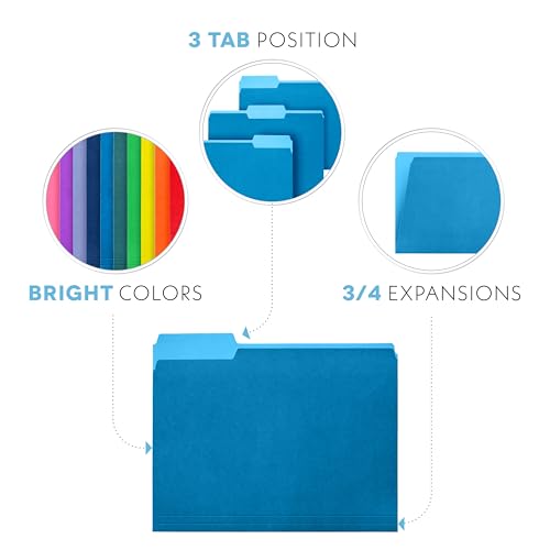 Alitte Colored File Folders Letter Size - 100-Pack Bulk, 10 Assorted Color File Folders for Documents, 1/3 Cut Tab - Office Supplies for Filing Cabinet, Desk, and File Folder Organization