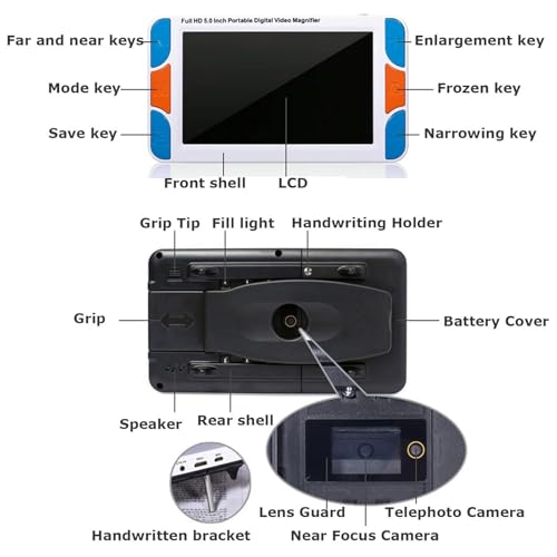 Wsexyy Portable Digital Magnifier, 5 Inch Screen Electronic Reading Aid with LED Light, 3X-48X Times Zoom, 26 Color Modes, Ideal for Books, Seniors & Low Vision