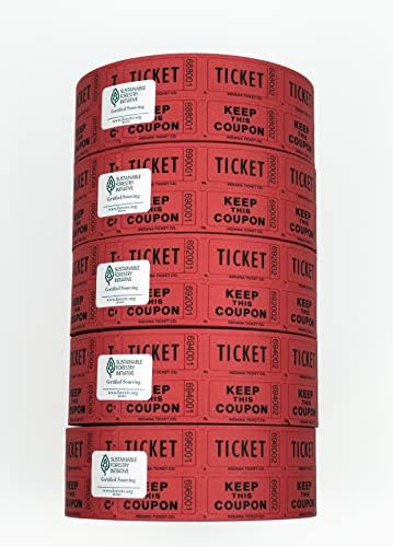 Raffle Tickets Roll, Red, 10,000 Consecutively Numbered